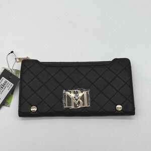 Badgley‎ Mischka Black Vegan Leather Quilted Long Cards Wallet $59